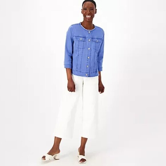 LOGO by Lori‎ Goldstein Enzyme Wash Stretch Twill Jacket- Size 16 - Picture 1 of 10